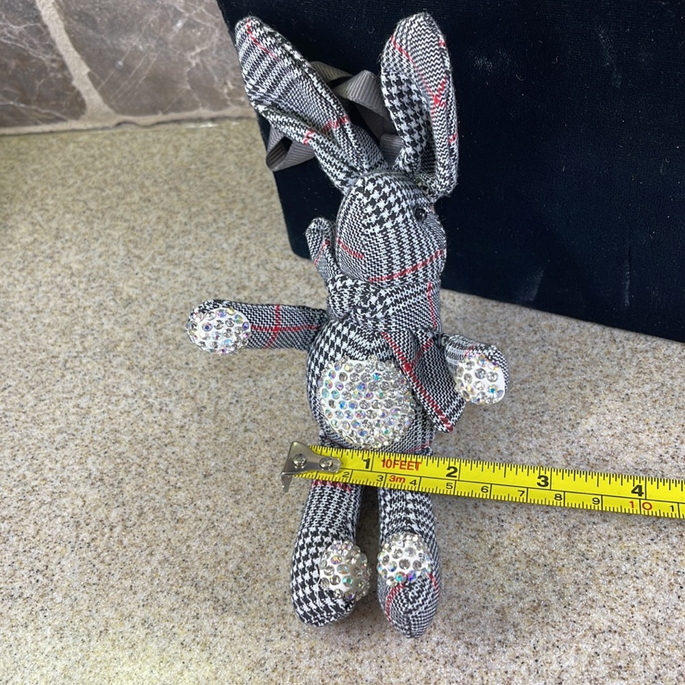 HOUNDSTOOTH BUNNY!  BLACK/WHITE/STRIPE OF RED & RHINESTONES - Picture 7 of 10